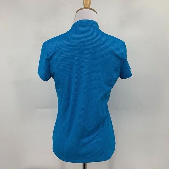 Lucky In Love Shirt Womens XS Extra Small Lagoon White Pin Dot Quarter Zip Polo - Picture 6 of 11